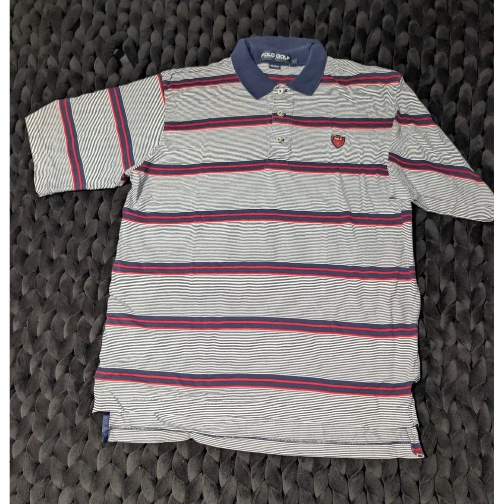 Vintage Polo Golf Ralph Lauren Striped Polo Shirt with‎ Crest Logo
